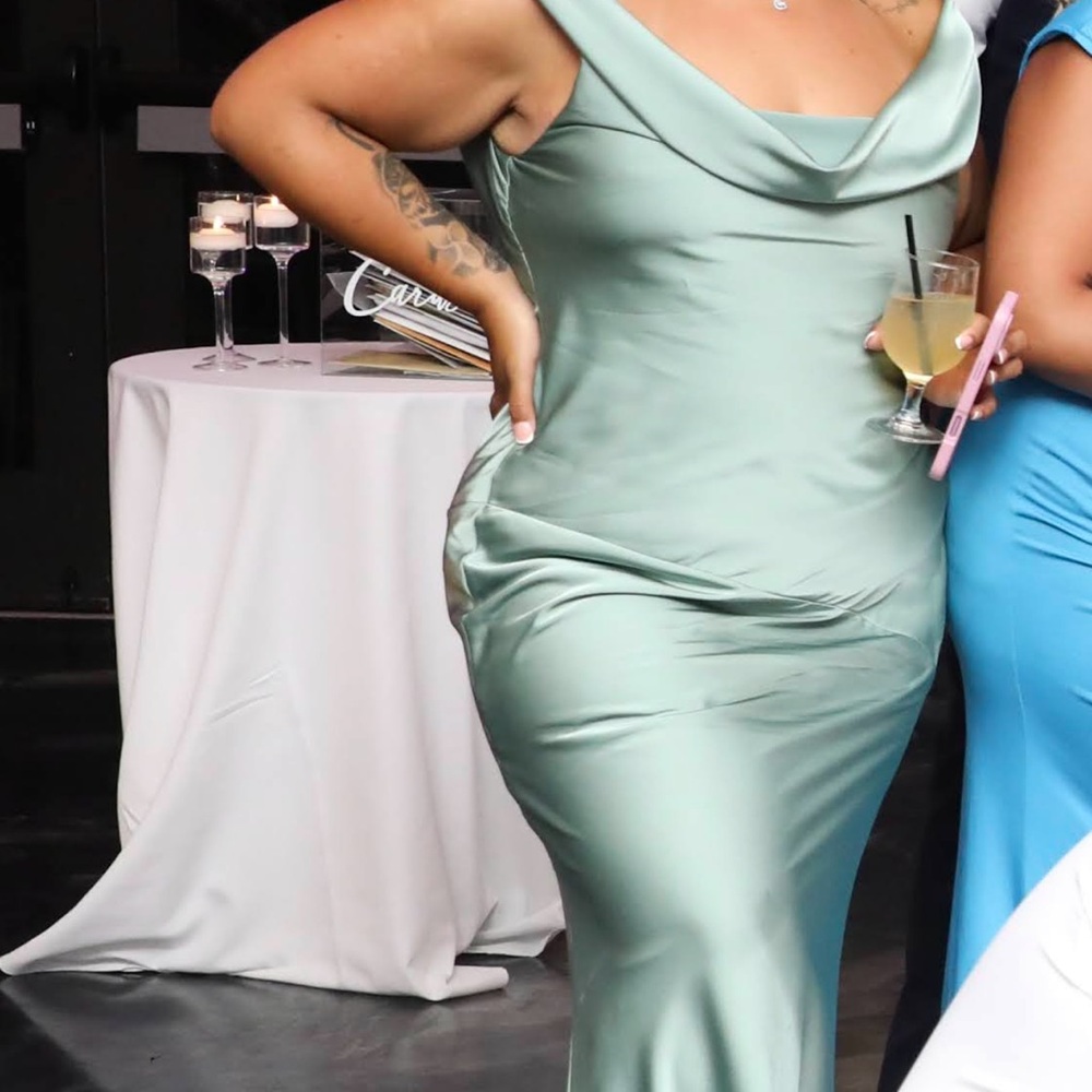 Azazie Rylina Matcha Satin Gown